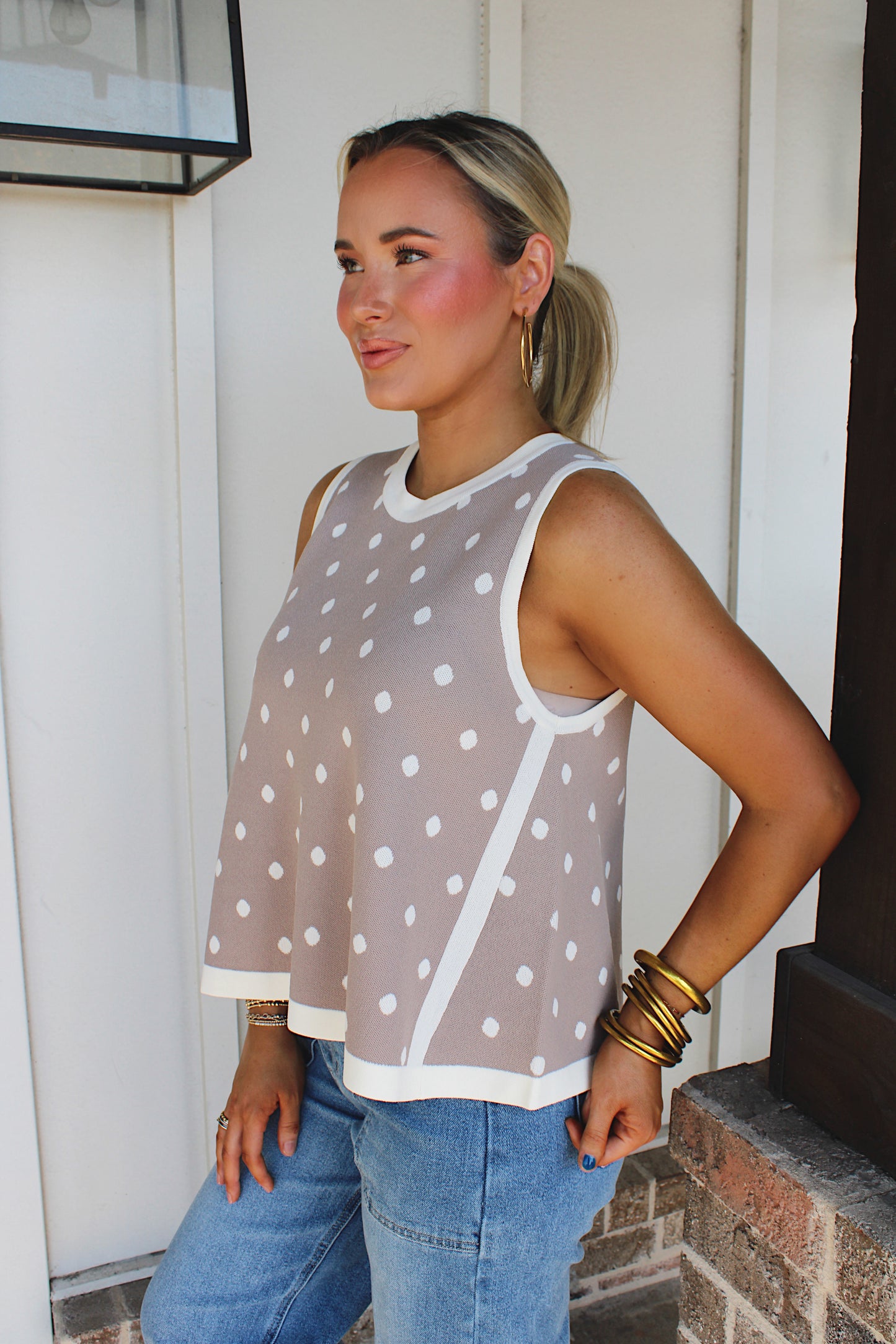 Dotted Delight Sleeveless Tank - Beige