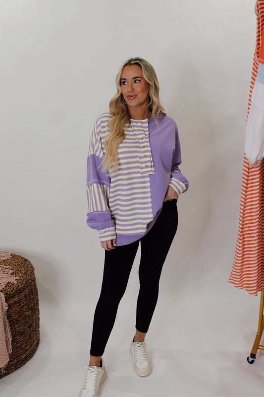 Terry Colorblock Oversized Sweatshirt in Purple