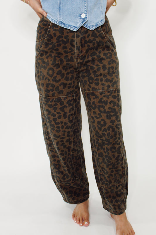 Leopard Print Barrel Pant