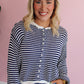 Button Down Cardigan - Navy/White