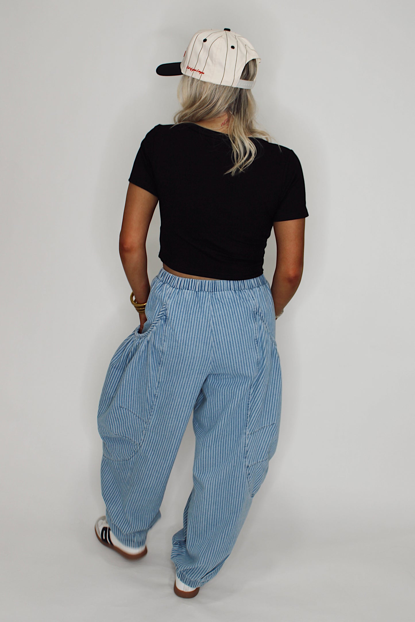 Striped Denim Barrel Jogger Pant