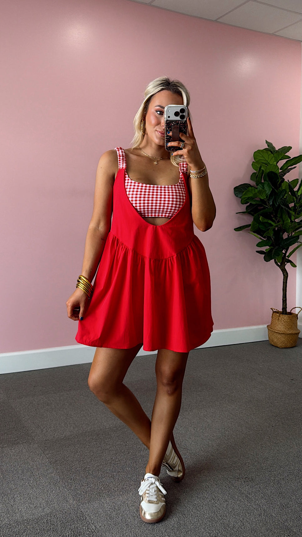 Gingham Dreams Romper - Red