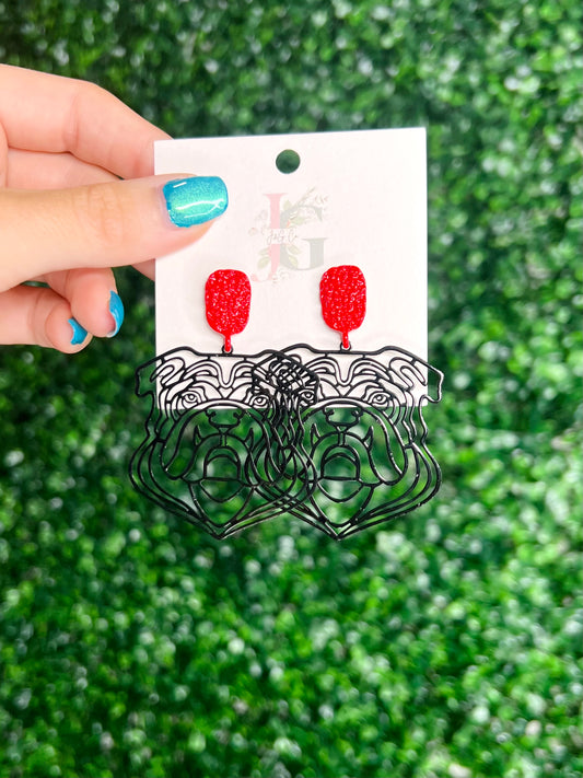 Bulldog Earrings -Black/Red