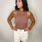 Sporty Spice Ribbed Bodysuit in Taupe