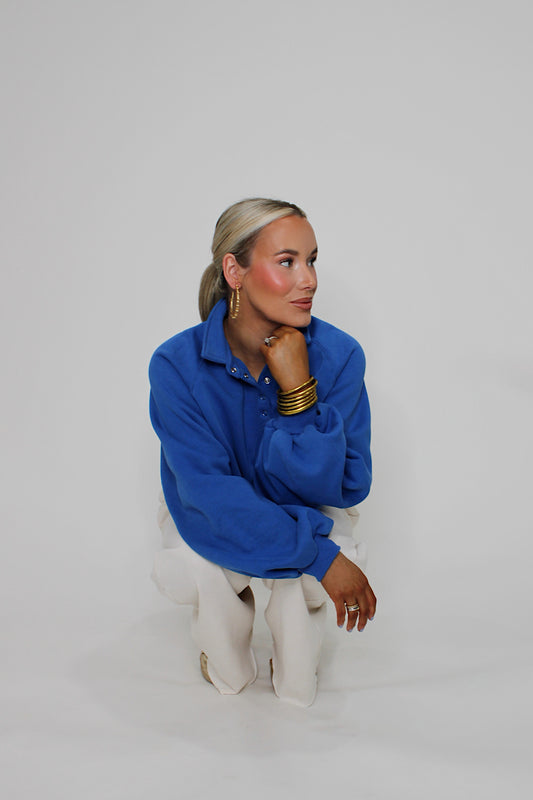 Piper Snap Button Sweater - Royal Blue