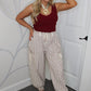 Striped Drawstring Jogger Pants - Oatmeal/Burgundy