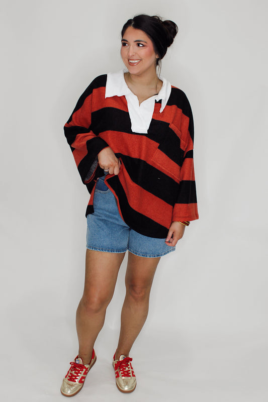 Oversized Stripe Pullover - Red/Black