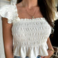 Smocked Square Neck Ruffle Top