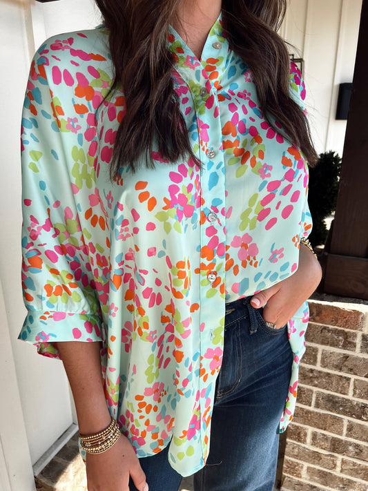 ADRIENNE | Pebble Path Oversized Button Down Blouse