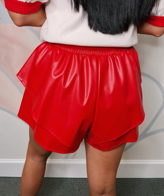 Red Faux Leather Skort