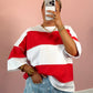 Color Block Striped Oversized Tee - White/ Red