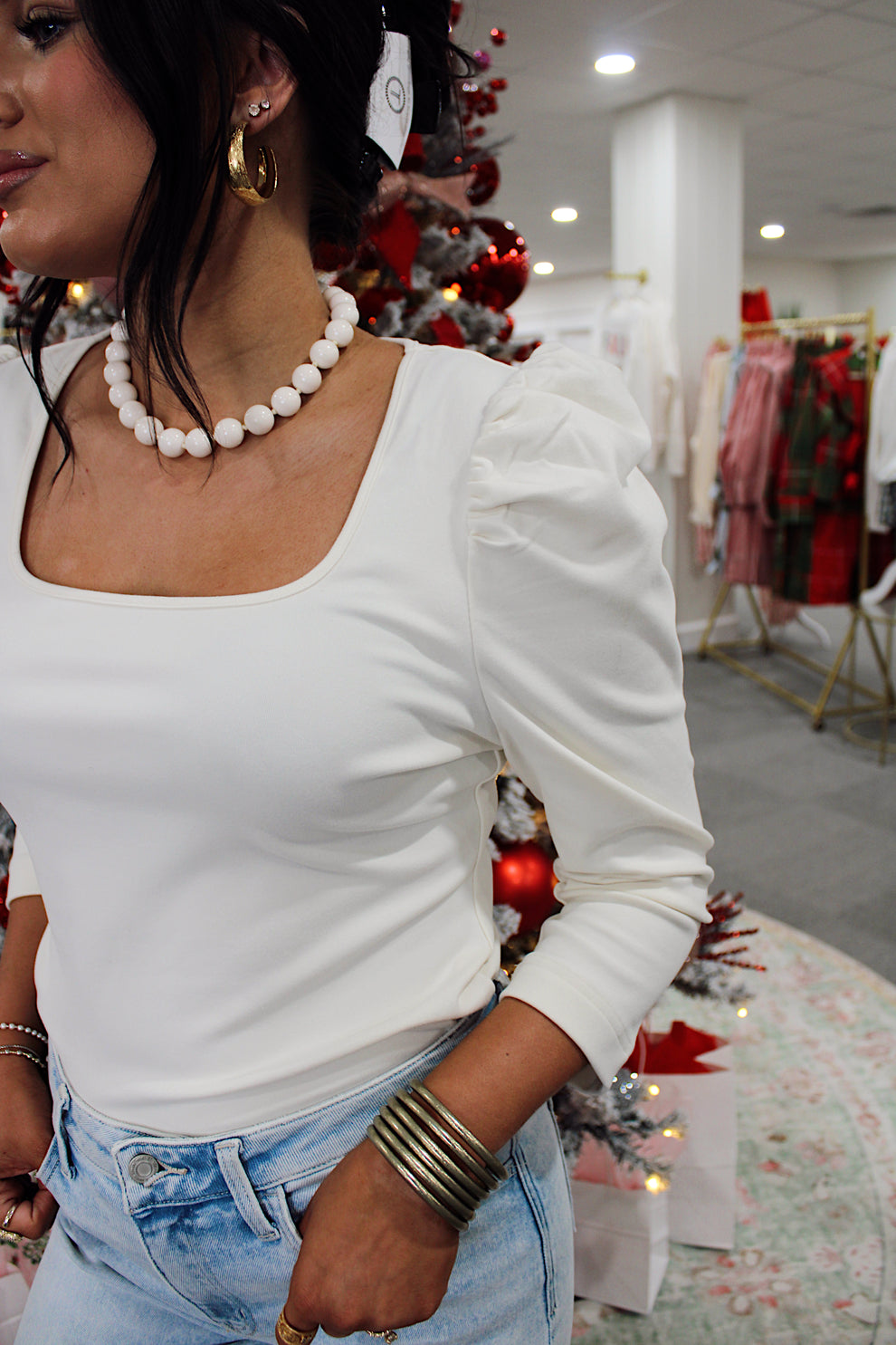 The Hannah Puff Sleeve Top - Cream – J&G Co.