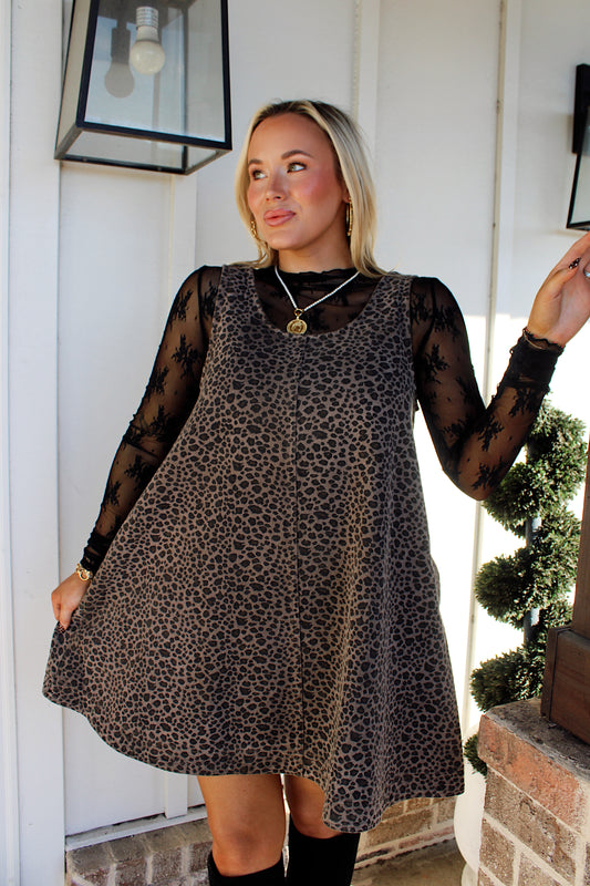 Leopard Scoop Neck Mini Dress