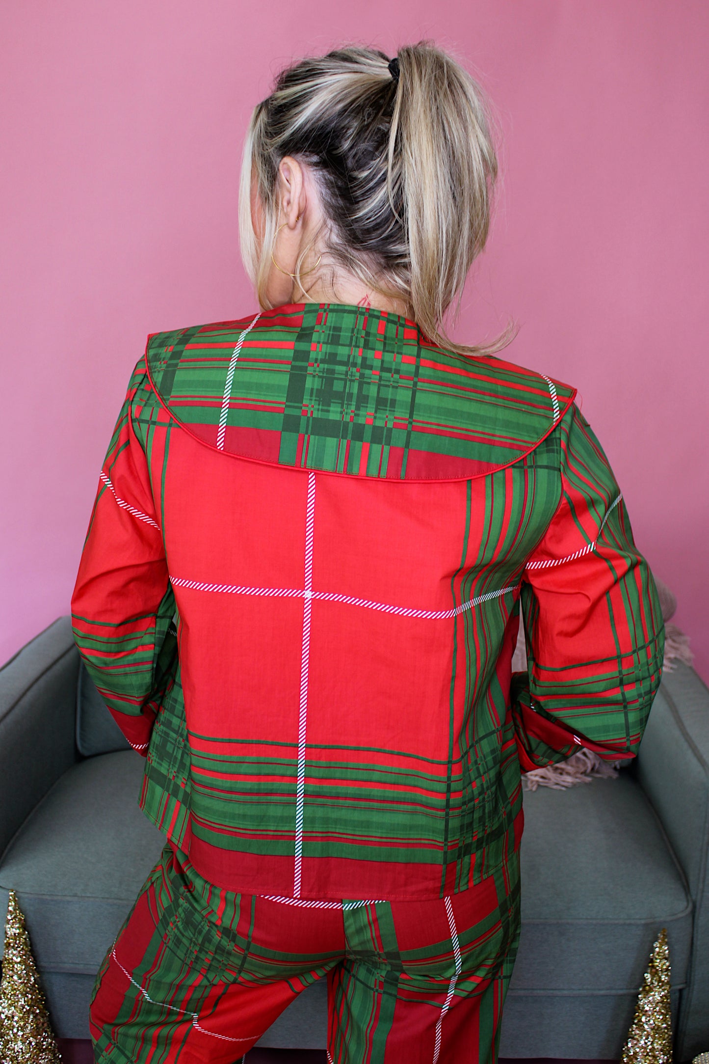 Plaid Open Bow Pajamas - Red/Green