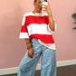 Color Block Striped Oversized Tee - White/ Red