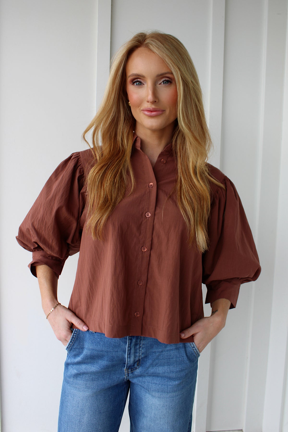 The Delicate Button Down Blouse - Brown