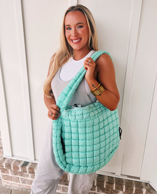 Quilted Puffer Tote - Mint