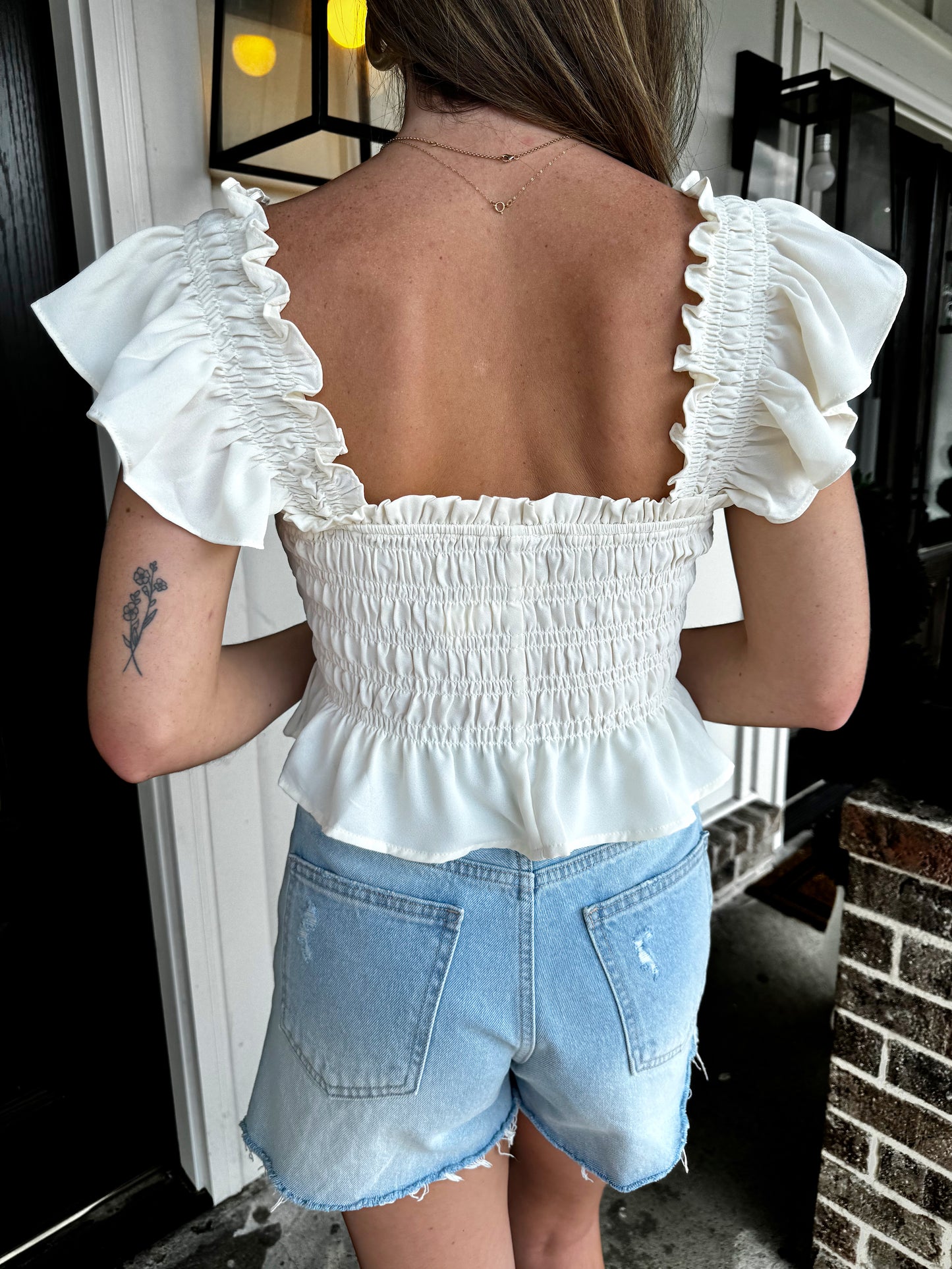 Smocked Square Neck Ruffle Top