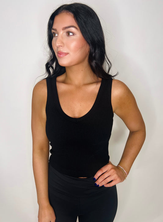 On The Daily Ribbed Tank in Black