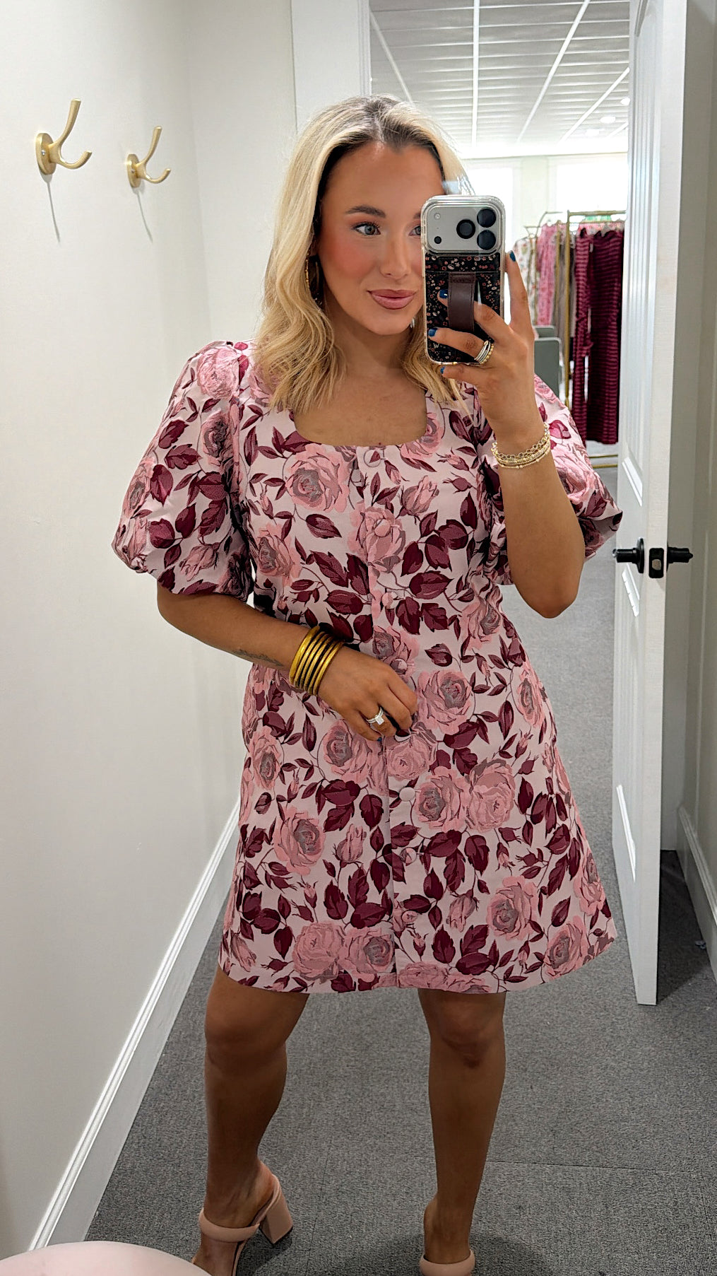 Champagne Chic Floral Mini Dress