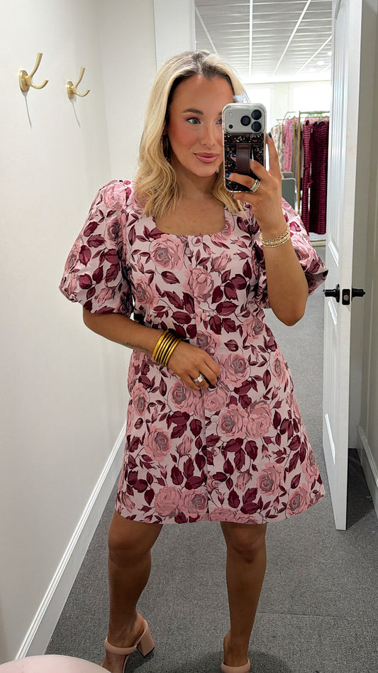 Champagne Chic Floral Mini Dress