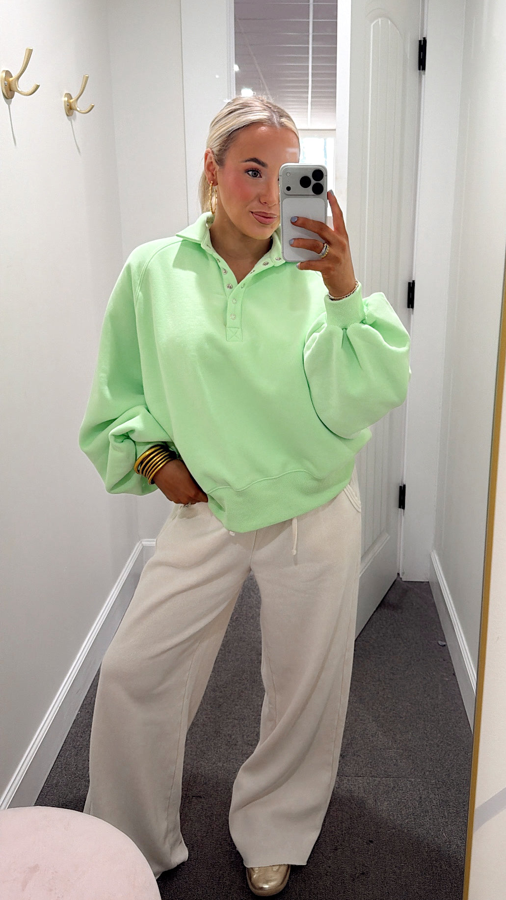 Piper Snap Button Sweater - Light Green