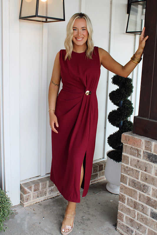 Vineyard Toast Midi Dress - Burgundy