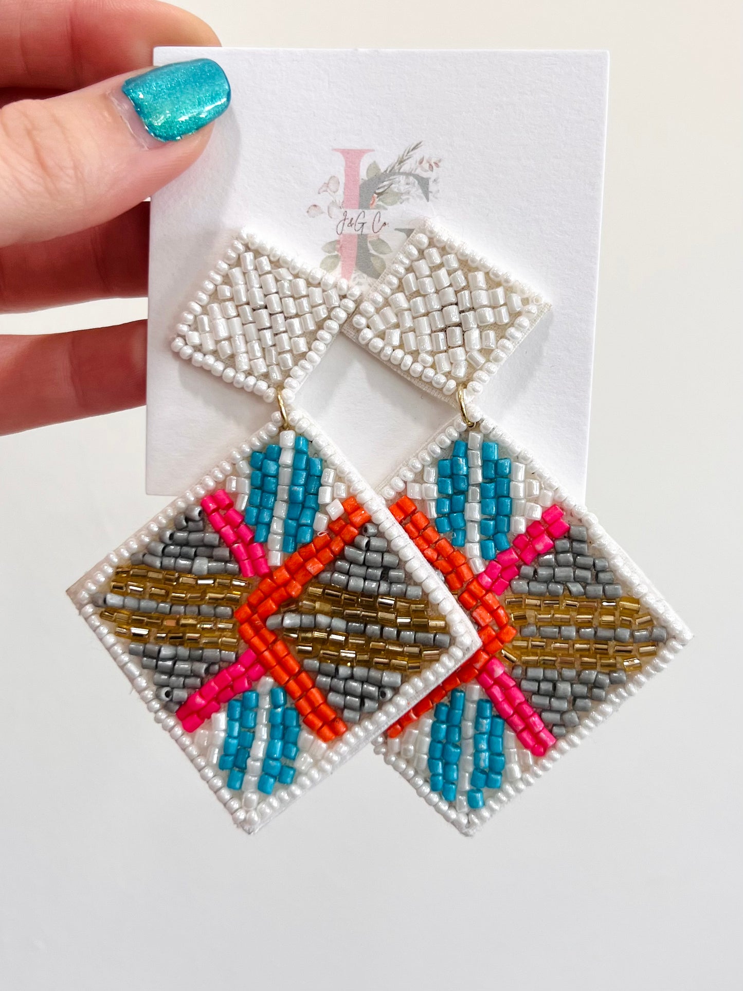 Stripe Pattern Beaded Earring - White