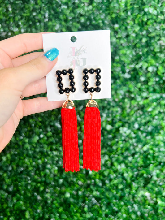 Rectangle Tassel Earrings - Red/Black