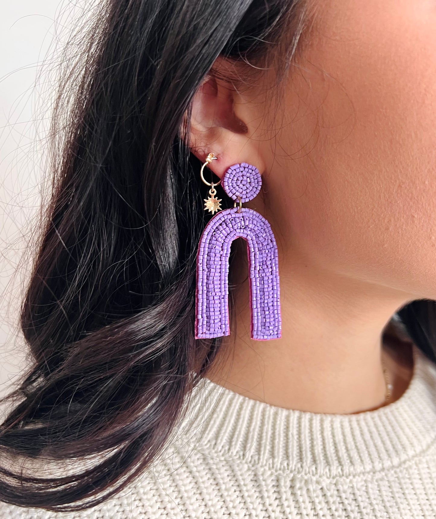 Beaded Arch Earrings in Lavender