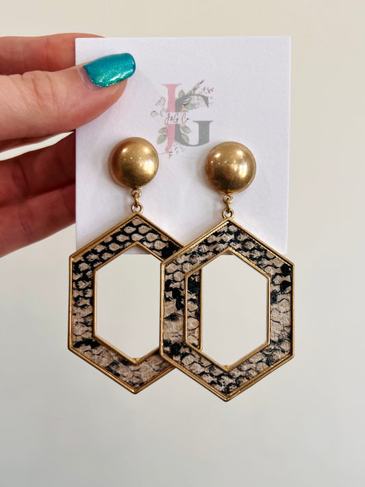 Animal Print Hexagon Earrings