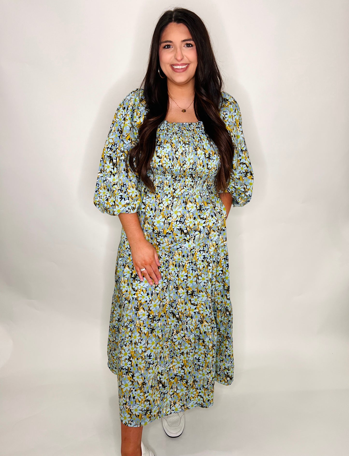 KARLIE / Floral Poplin Smock Tier Maxi Dress