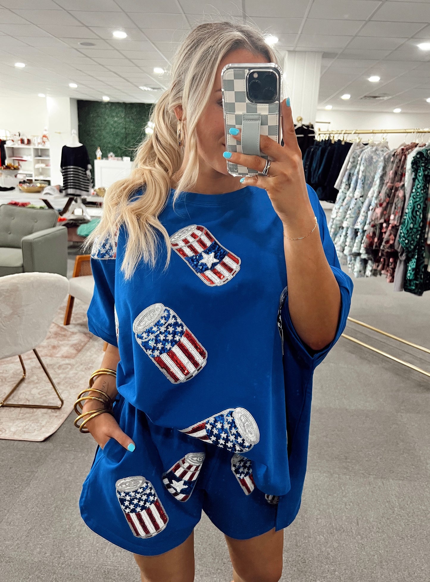 America Sequin Drinks Shorts Set