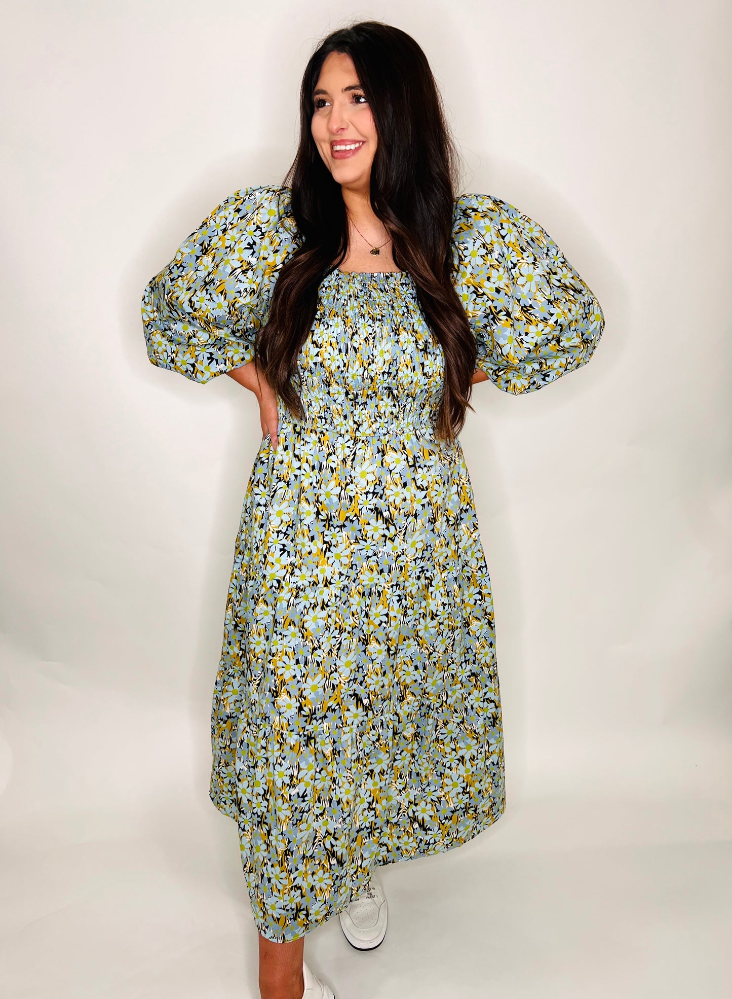 KARLIE / Floral Poplin Smock Tier Maxi Dress