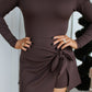 LS Tie Wrap Front Dress - Chocolate