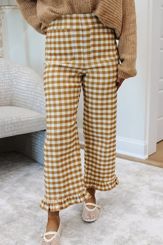 Gingham Ruffle Pant - Butter Toast