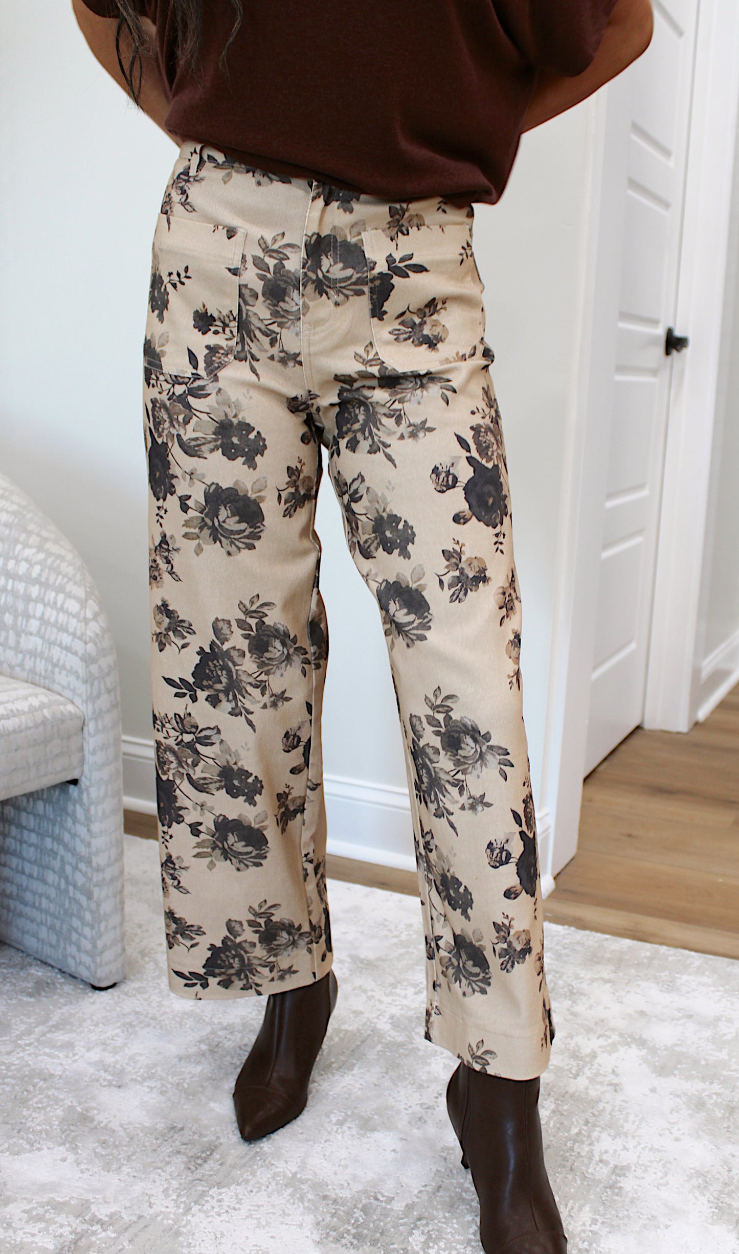 Brown Floral Pants
