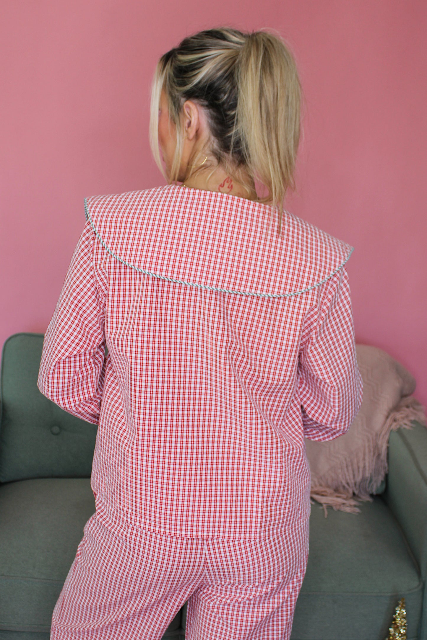 Gingham Open Bow Pajamas - Red/Green