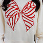 Velvet Embroidered Candy Cane Bow Pullover
