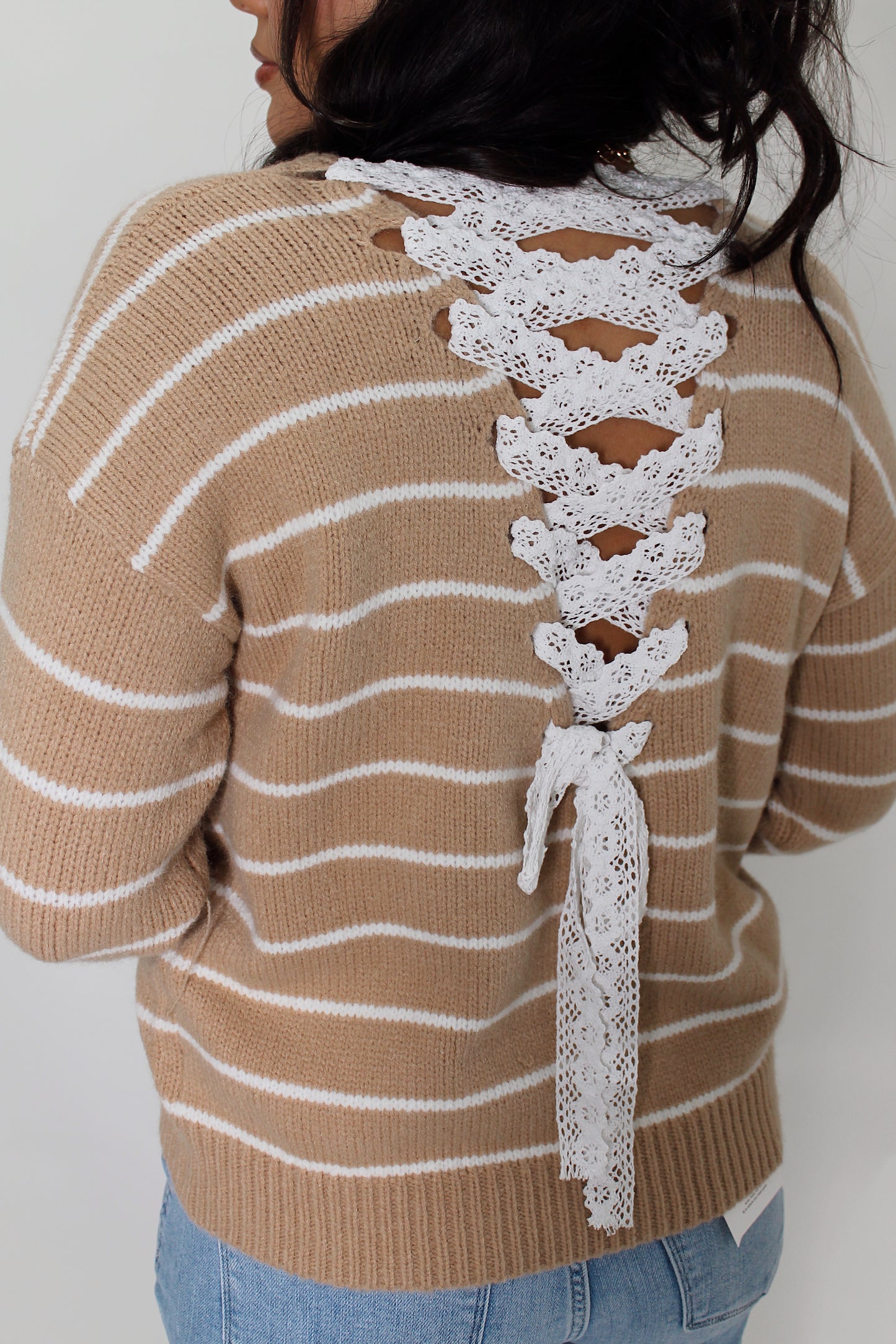 Back Lace Up Knitted Sweater