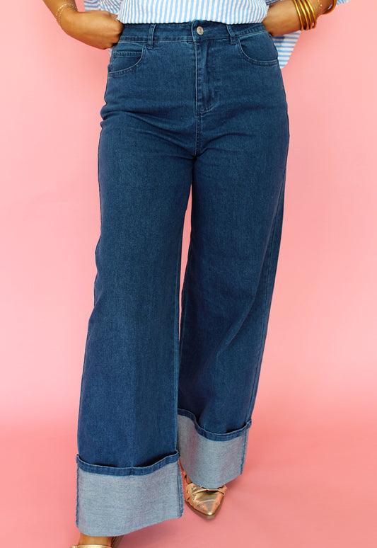 Wide Leg Cuff Denim