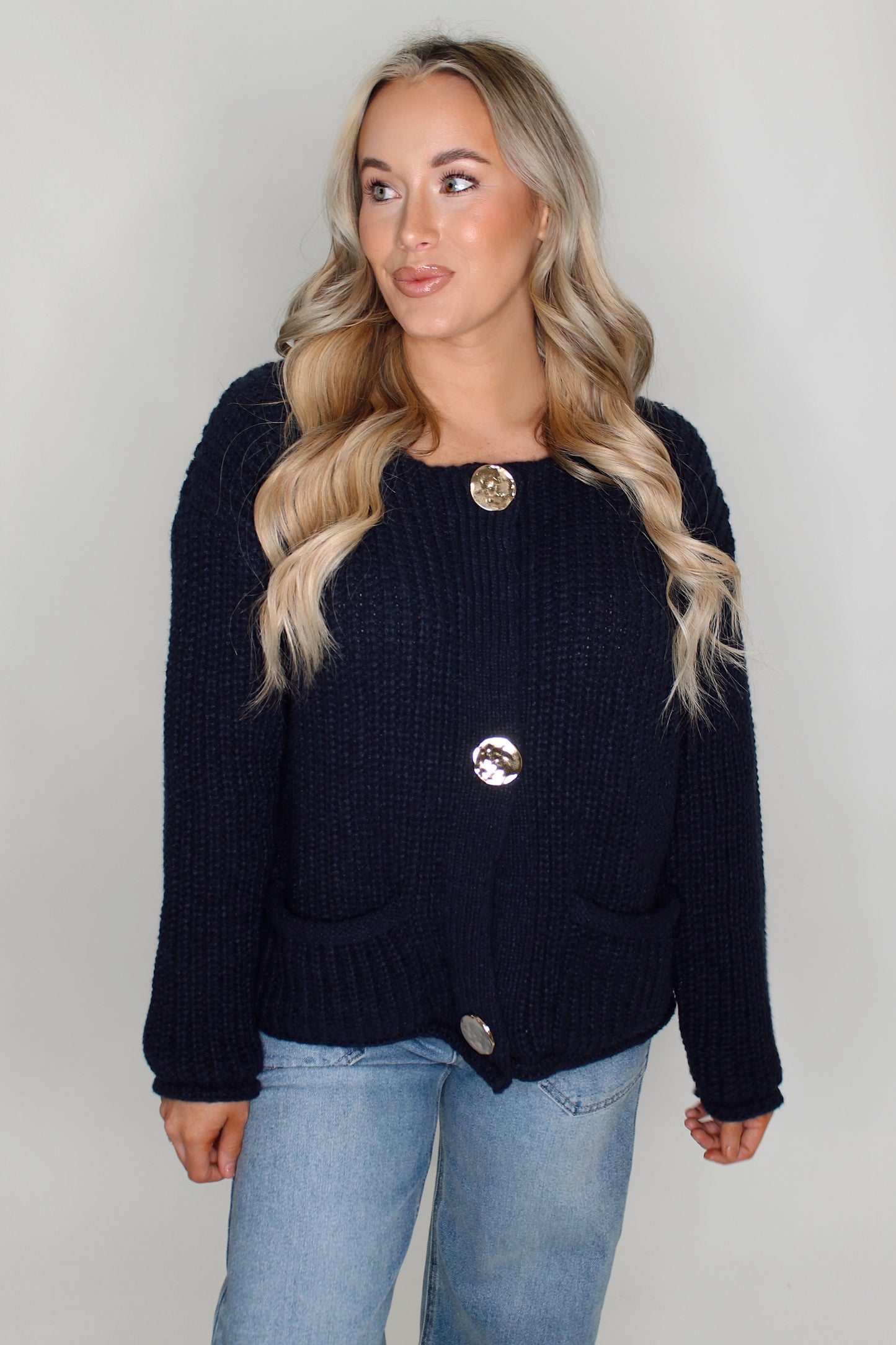 Cozy Cuddles Knit Cardigan in Navy