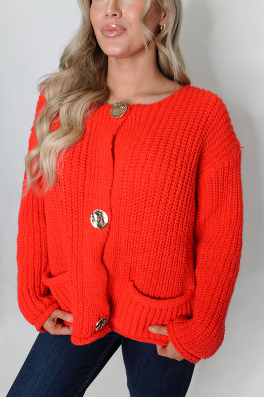 Cozy Cuddles Knit Cardigan in Red