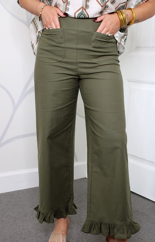 Better Days Ruffle Pant - Olive