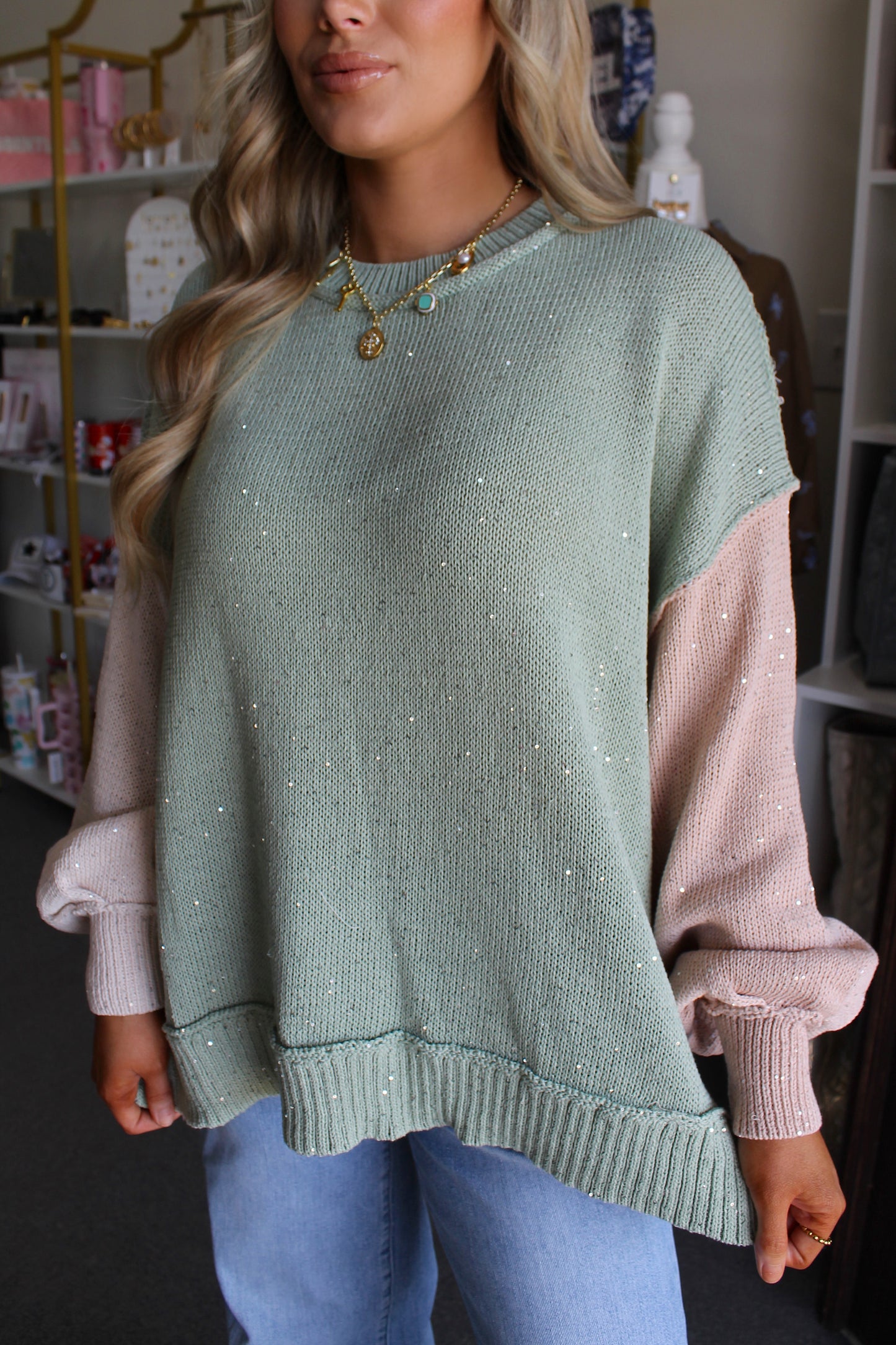 Sequin Color Block Sweater