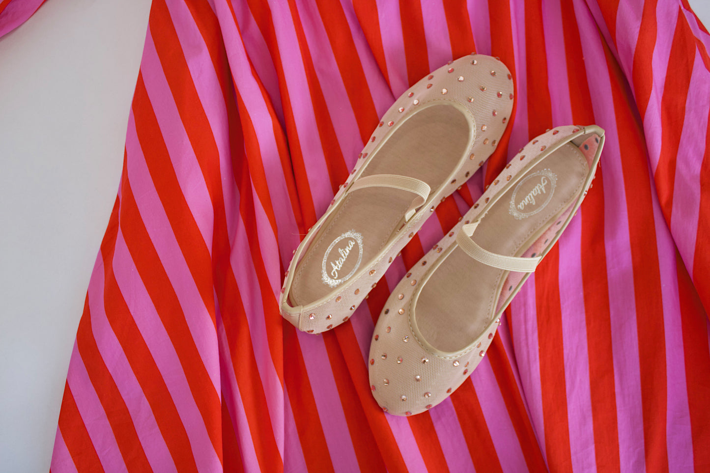 Rhinestone Embellished Meshed Flats