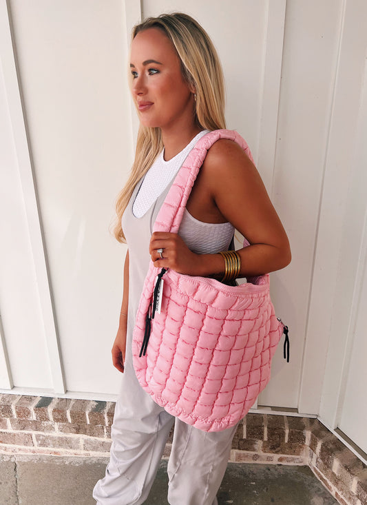 Quilted Puffer Tote - Baby Pink