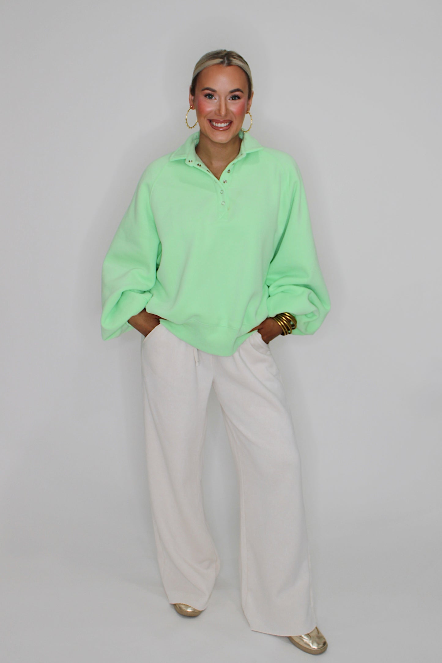 Piper Snap Button Sweater - Light Green