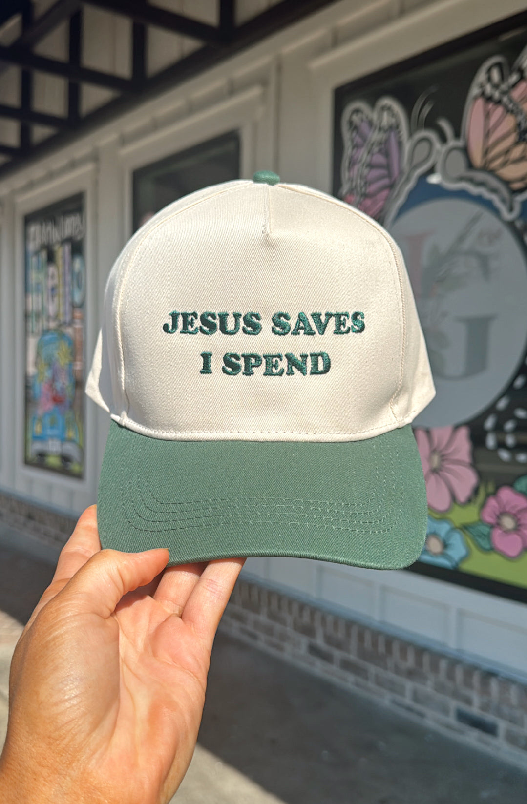 Jesus Saves I Spend Trucker Hat - Green