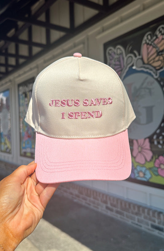 Jesus Saves I Spend Trucker Hat - Pink